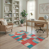Vibrant Red Teal Geometric Abstract Area Rug