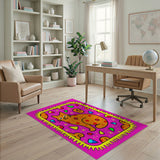 Cheerful Orange Spotted Cat Halloween Area Rug