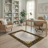 Ornate Navy Gold Floral Border Area Rug