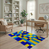 Geometric Modern Bold Blue Yellow Geometric Area Rug