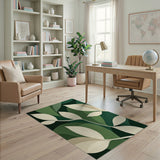 Green Layered Leaves Geometric Area Rug