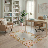 Pink Rose Floral Border Vintage Rug