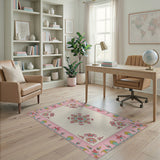 Ornate Pink Teal Floral Persian Rug