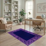 Navy Pink Ornate Floral Border Area Rug
