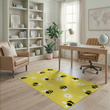Whimsical Yellow Bees Daisies Cartoon Rug