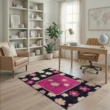 Retro Pink White Daisy Floral Area Rug