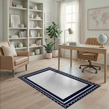 Navy Blue Ornate Lace Border Area Rug