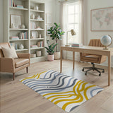 Abstract Wave Area Rug in Yellow Grey