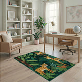 Jungle Safari Kids Cartoon Rug with Giraffes Leopard Fawn