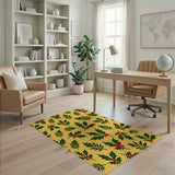 Holly Leaves Red Berries Yellow Area Rug
