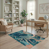 Blue and Teal Teal Octopus Deep Sea Area Rug
