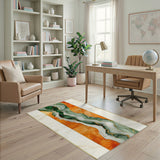 Green Orange Marble Swirl Abstract Area Rug