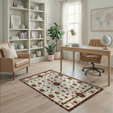 Ivory Red Floral Traditional Persian Area Rug
