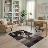 Grey Geometric Deer Head Area Rug