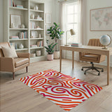 Abstract Area Vibrant Orange Wavy Abstract Area Rug