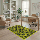 Vibrant Yellow Black Bear Geometric Area Rug