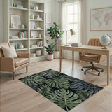Lush Green Monstera and Palm Area Rug