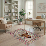 Shaggy Highland Cow Pink Floral Persian Rug