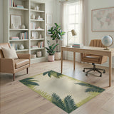 Green Coastal Palm Frond Border Area Rug