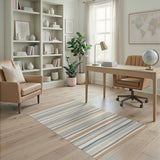 Beige and Neutral Striped Geometric Area Rug