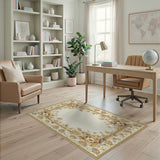 Elegant Gold-Framed Floral Border Area Rug