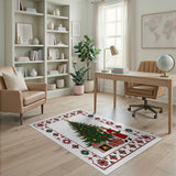 Santa Decorating Christmas Tree Fireplace Rug