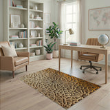 Intricate Gold Lattice Geometric Area Rug