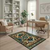 Teal Tribal Southwestern Geometric Rug