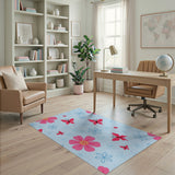 Playful Pink Flowers Butterflies Area Rug