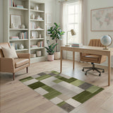 Geometric Modern Green Geometric Block Modern Area Rug