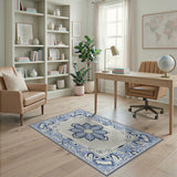 Blue and Teal Blue Persian Floral Medallion Area Rug