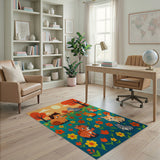 Frolicking Cartoon Kittens in Autumn Meadow Rug