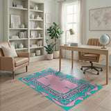 Ornate Pink Teal Persian Border Rug