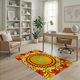 Radiant Sun Mandala Area Rug in Fiery Yellow Red