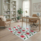 Festive Red Poinsettia Holly Leaf Area Rug