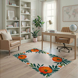 Vibrant Orange Pumpkin Floral Border Rug