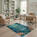 Teal Underwater Coral Reef Sea Life Rug