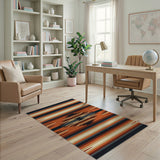 Southwestern Orange Black Stripe Geometric Rug