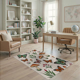 Whimsical Butterfly Mushroom Boho Area Rug