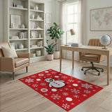 Festive Cartoon Snowman Snowflakes Red Rug
