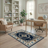 Navy Teal Persian Floral Area Rug