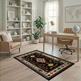 Southwestern Black Tribal Area Rug with Geometric Motifs