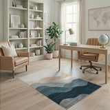 Abstract Layered Mountains Blue Teal Area Rug