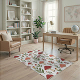 Whimsical Red Mushroom Meadow Pattern Area Rug