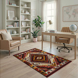 Multi-color and Patterns Bold Red Diamond Southwestern Area Rug