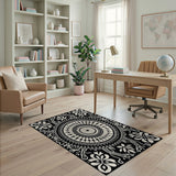 Traditional Persian Intricate Black White Persian Mandala Rug