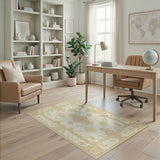 Elegant Cream Gold Floral Medallion Rug