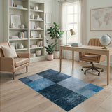 Distressed Blue Patchwork Area Rug