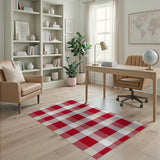 Rustic Farmhouse Red Gingham Plaid Farmhouse Area Rug