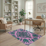 Vibrant Pink Green Traditional Persian Area Rug